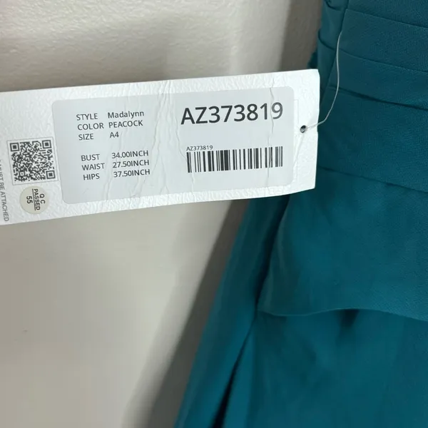 Azazie Madalynn Bridesmaid Dress one shoulder Peacock NWT Size A4 ruffle detail - Image 3