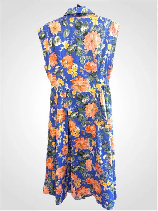 Entro Botanical Print Cap Sleeve Midi Dress in Blue Size S - Image 2