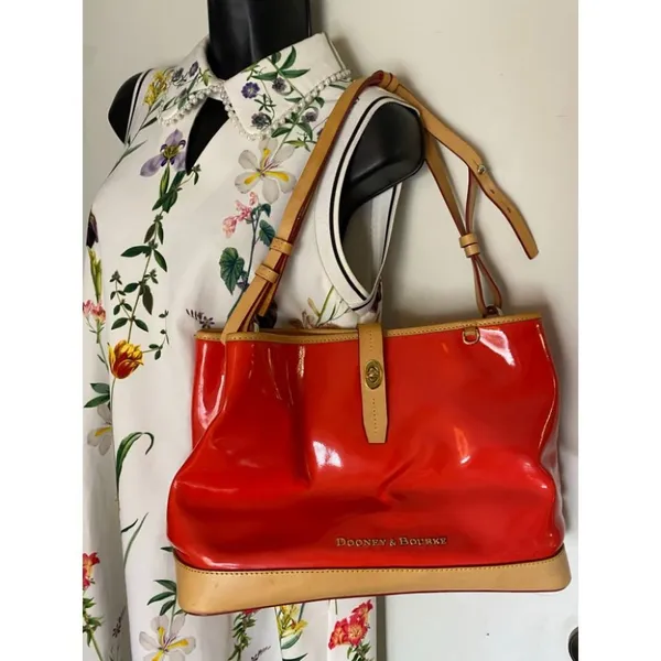 DOONEY & BOURKE Red Tan Large Leather Tote Bag - Image 8