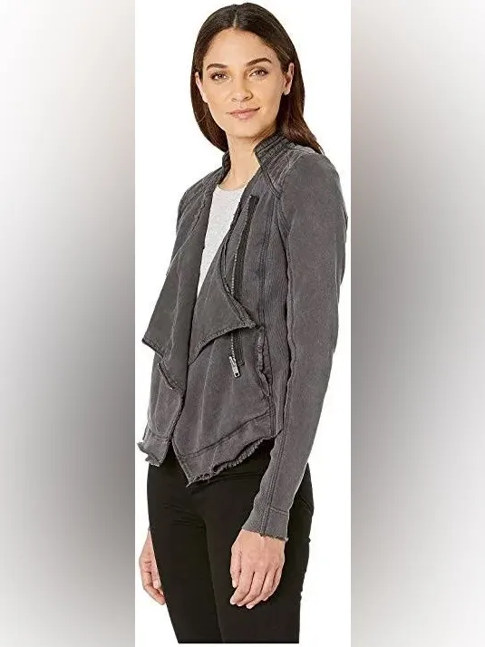 Free People Distressed Charcoal Gray Wash Cotton Shrunken Moto Jacket Size S - Image 5
