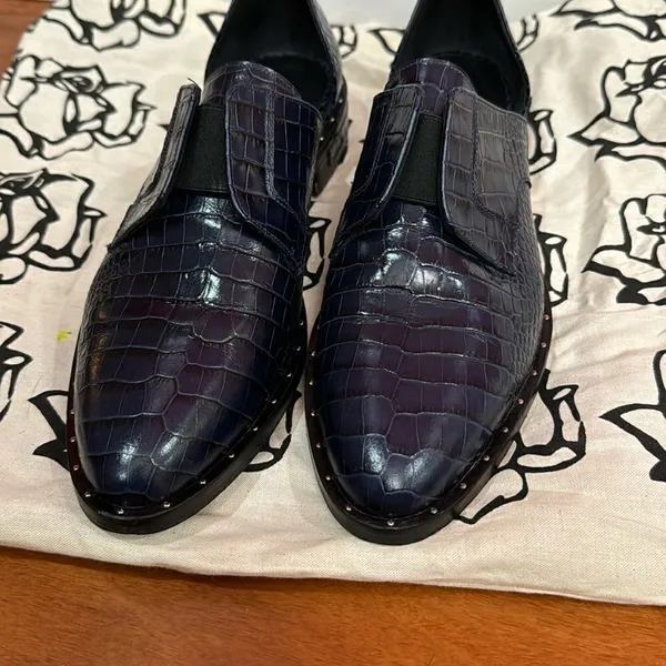 Freda Salvador Croc-Embossed studs Laceless Wear D'Orsay Oxford‎ Flats size 7 - Image 5