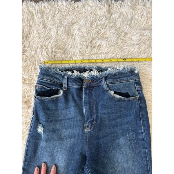 Risen Los Angeles Women's Trendy Flare Jeans Distressed Frayed‎ Hem Blue Size 7 - Image 5