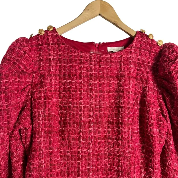 Flying Tomato Pink Red Tweed Puff Long Sleeve Sheath Mini Dress Size Medium - Image 3