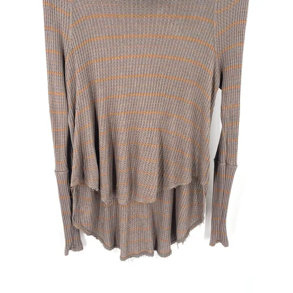 FREE PEOPLE Kristina Drippy Striped Thermal Waffle knit Long Sleeve Cowlneck Top - Image 5
