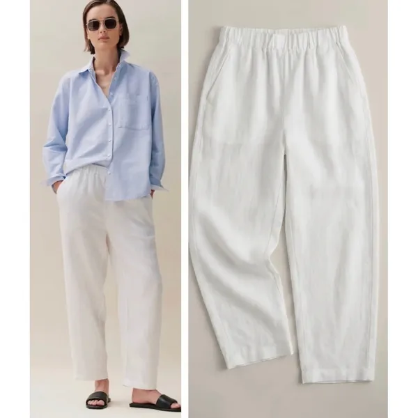 Quince 100% European Linen Wide Leg Ankle Pull On Pant White 3X - Image 2