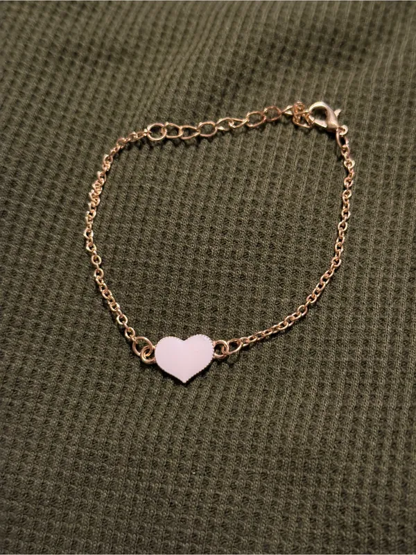 Gold Chain Bracelet with White Heart Charm - Image 3