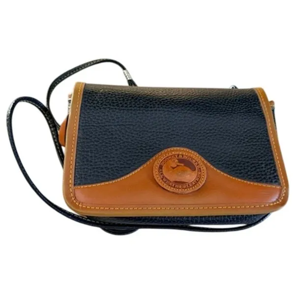 Dooney & Bourke Black Pebbled Leather Crossbody Wallet Organizer Brown Trim - Image 2