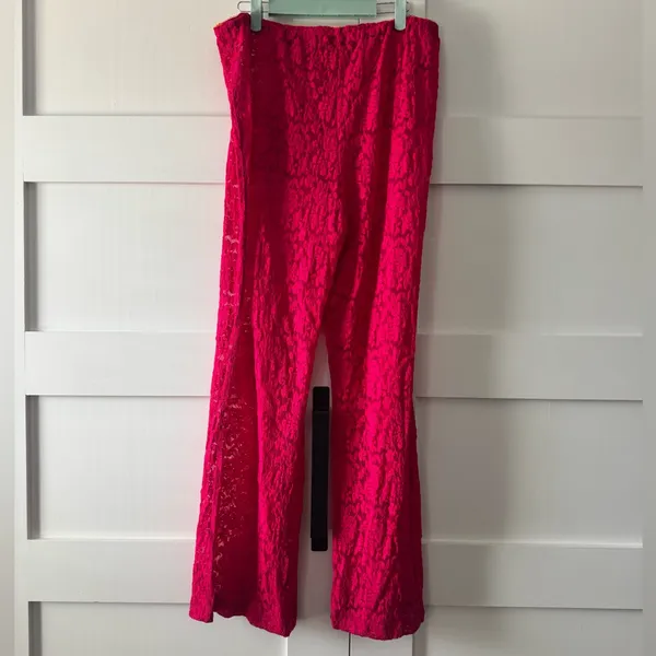 Free People Bright Pink Wide Leg Lace Pants - Image 3
