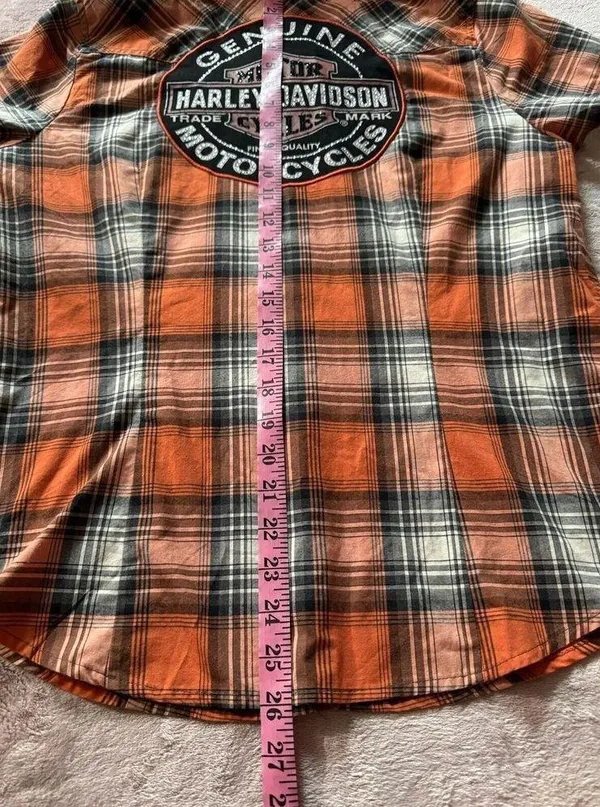 Harley Davidson Women's Plaid Button Up Back Embroidered Logo Shirt Size Large - Image 9