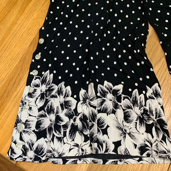 Ett Twa by Anthropologie Polka Dot Floral Wide‎ Leg Pants Black White Size 4 - Image 2