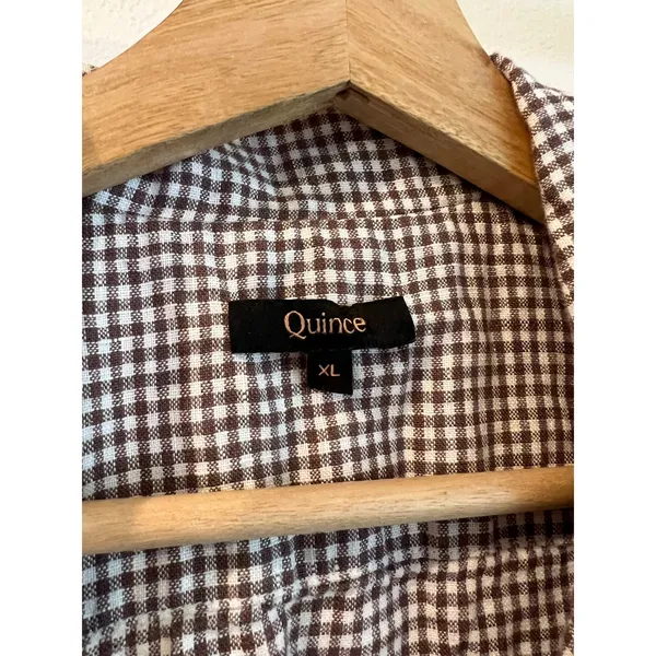 Quince 100% European Linen Gingham Brown Short Sleeve Blouse Top Size XL - Image 5