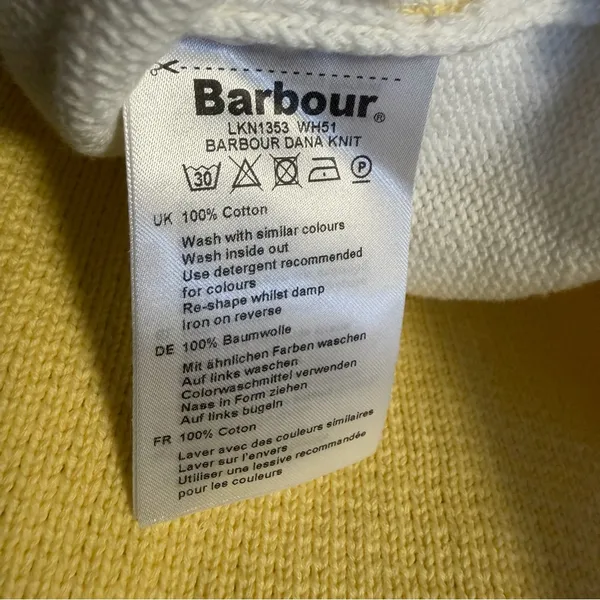 Barbour Dana Sweater Vest Womens US 12 White Yellow Cotton Coastal Preppy - Image 7