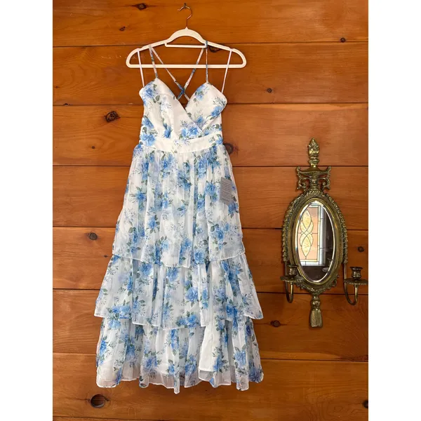Lulus Cultivate Crushes White Floral Midi Dress XS Fairycore Wedding - Image 4