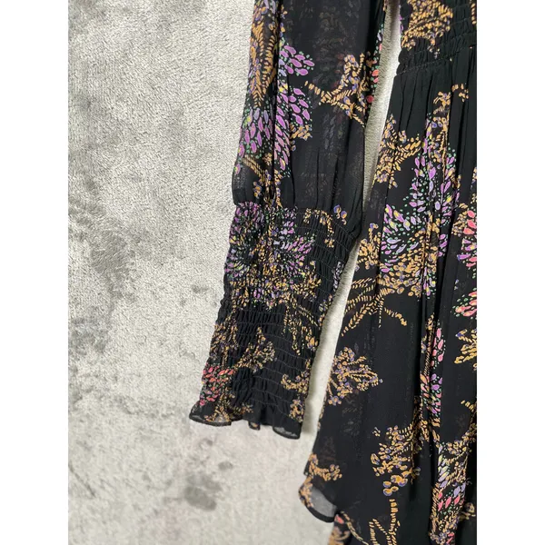 Free People Black Floral Mini Dress Boho Indie Sleaze Witchy‎ Romantic Grunge SM - Image 7
