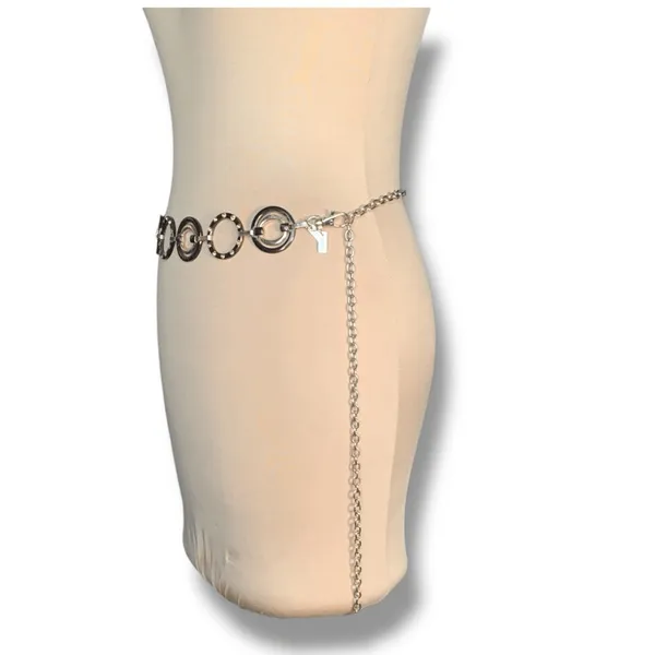 Chicos Black Gold Enamel Link Disc Chain Waist Belt Statement Accessory Boho‎ - Image 2