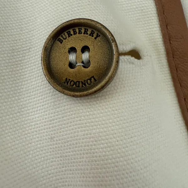 Burberry Faversham Ivory Brown Trim Cotton Blend Belted Jacket UL - Image 15