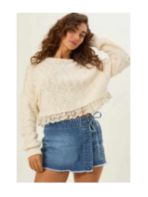 Altar’d State Katy Lace Hem Crop Sweater NWT XXL - Image 2