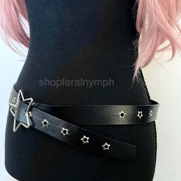 Black Y2K Grunge Star Buckle Star Grommet Belt, Fits 6 to 38 Inches, X7GA1403 - Image 5