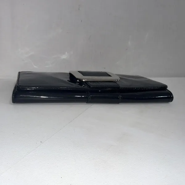 Michael Kors Buckle‎ Black Designer Old Money Minimalist Patent Leather Clutch - Image 15