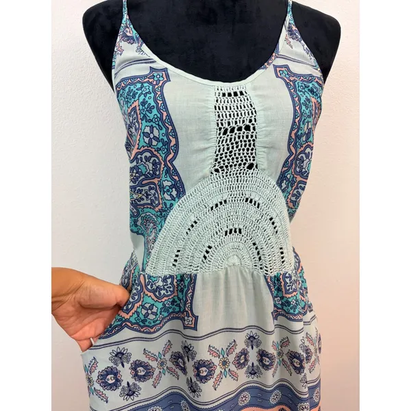 Roxy Dance to the Beat Sundress Womens S Paisley Crochet Blue Coral Pockets Boho - Image 5