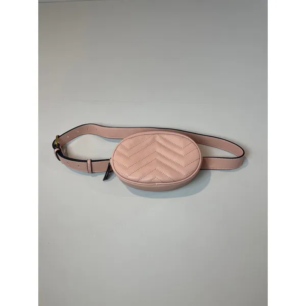 Pink Faux Leather Belt Bag Crossbody Adjustable Strap Zip Closure Oval Shape - Image 2