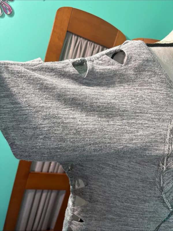 Miss Me Grey Short Sleeve Embellished Boho Tee - Image 6