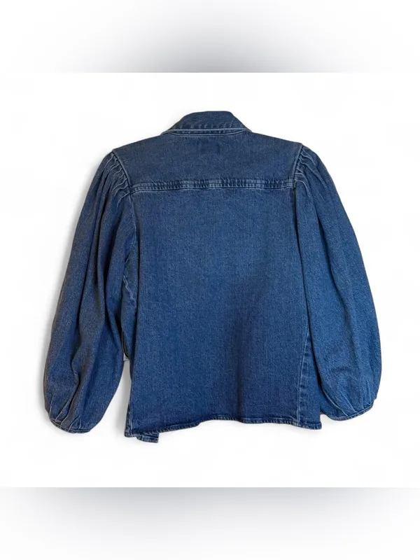 Scoop 3/4 Puff Sleeve Medium Wash Denim Shirt Small NWT - Image 5