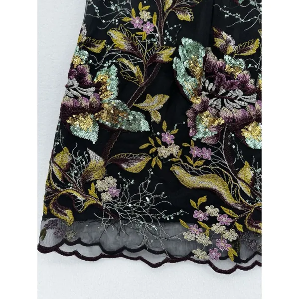 Belle Badgley Mischka Embroidered Sequin Floral Mesh Dress Size 8 Cocktail Party - Image 6