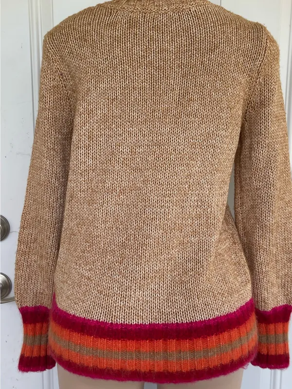 GAP Tan Crewneck Sweater with Pink & Orange Trim - Image 4
