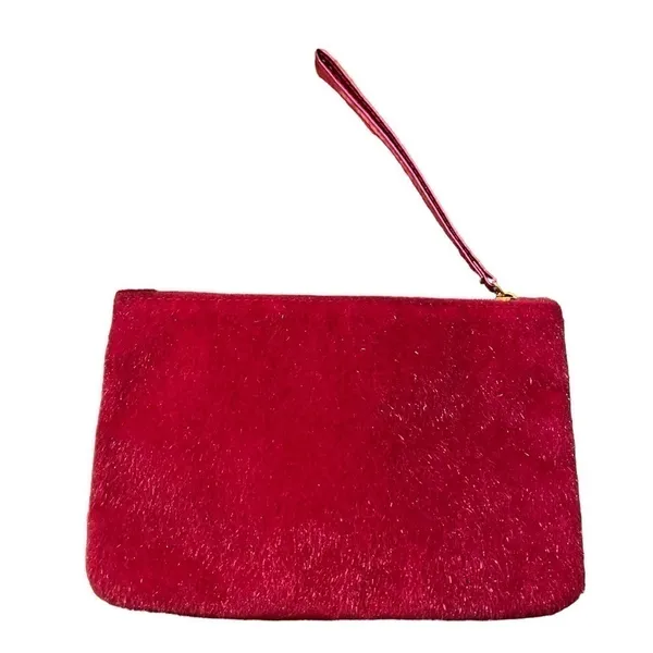 Ipsy Small Cosmetic Bag Bright Pink Gold Zipper Textured Hair FLAWED‎ 7"x4.5" - Image 6