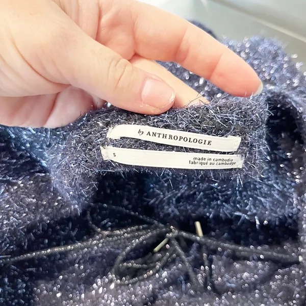 Anthropologie Long Sleeve Scoop Back Eyelash Sweater Navy Blue Small - Image 3
