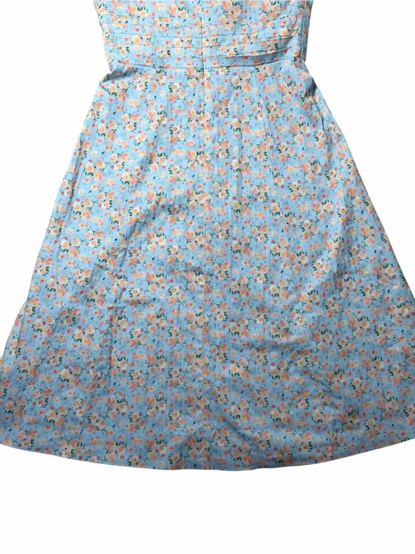 Lavish Lice Blue Floral Pleated Tie Strap Cotton Blend Midi Dress Womens 12 - Image 7