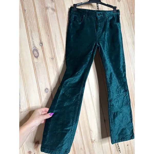 Free People Stretch Velvet Cropped Pants Green Soft Luxurious Womens Size 26 - Image 4