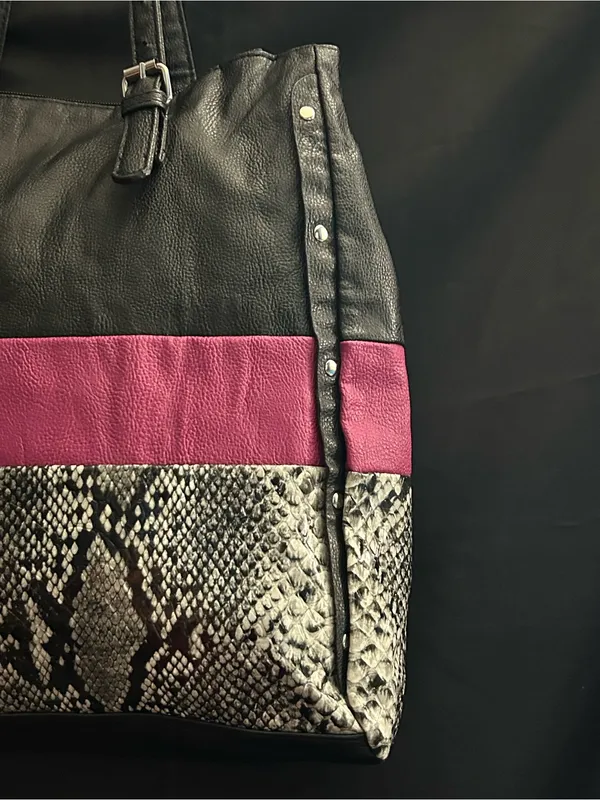 Black & Magenta Snake-Trim Tote Shoulder Bag - Image 9