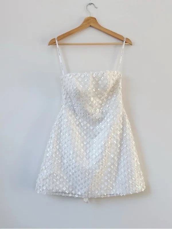 NEW Dessy Collection Women’s Imitation Pearl Sequin Mesh Strapless Minidress - Image 4