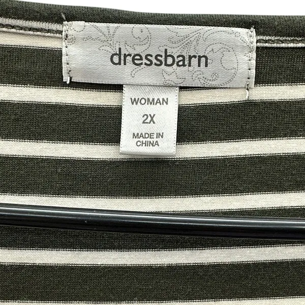 Dress Barn Tiered Short Sleeve Boat Neck Striped Green and White Top Womens 2X - Image 10