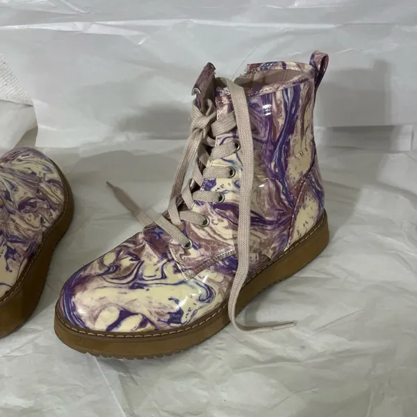 Steve Madden Joliviaa Marbled Combat Ankle Boot Women‎ 5 Purple Side Zipper Snow - Image 10
