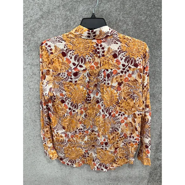 Pilcro Women Button Down Large Orange Floral Paisley Long Sleeve Boho Top - Image 9