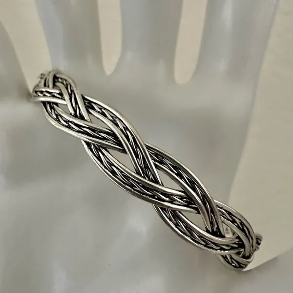 Silver tone braided bangle bracelet - Image 6