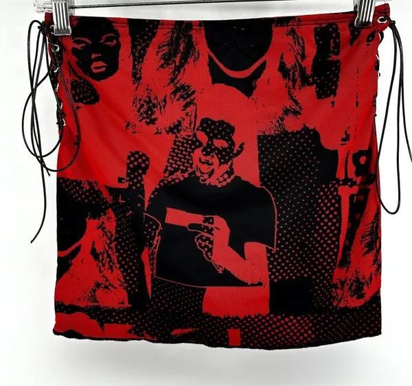 Edikted Tati Mini Mesh Skirt Adjustable Lace-Up Goth Steetwear Red Black Medium - Image 5