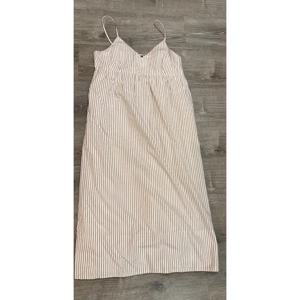 Quince‎ Stripe Organic Cotton V-Neck Strappy Sleeveless Maxi Dress w/ Pockets XL - Image 2