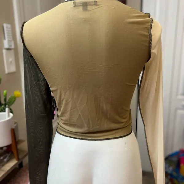 Mixed Threads Colorblock Sheer Mesh Crop Top Womens L Y2K Exposed Seam - Image 4