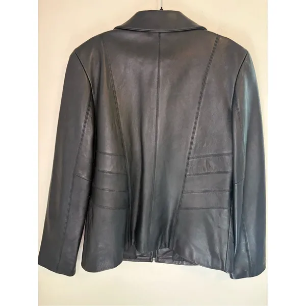 Nine West Soft Genuine Leather Jacket Black Zip Front Women M - Image 2