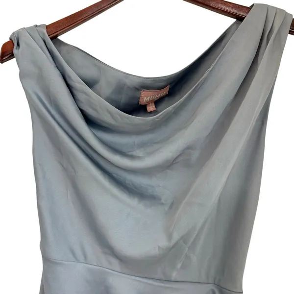 Show Me Your Mumu Jodie Dress Satin Maxi Dress Cowl Neckline Size Small Blue - Image 5