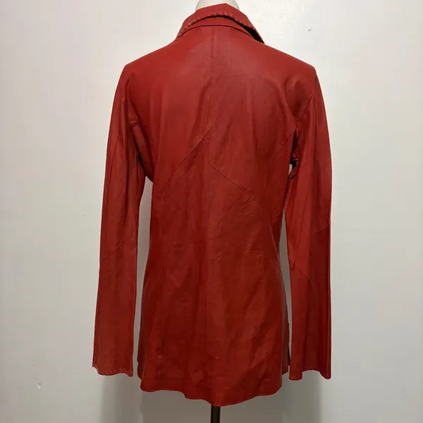 Scully Leather Shirt Jacket M Red Whipstitch Western Boho Snap Front Jacket 90s - Image 5