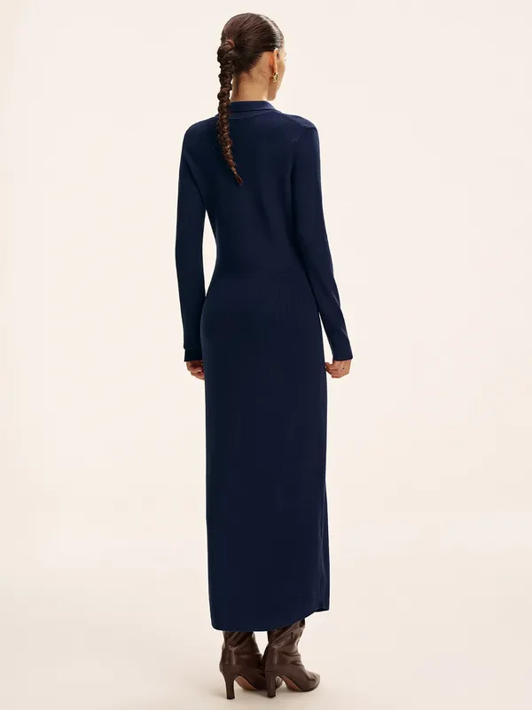 COMMENSE NWT Long Sleeve Button Knit Maxi Dress Navy Gold Buttons - Image 2