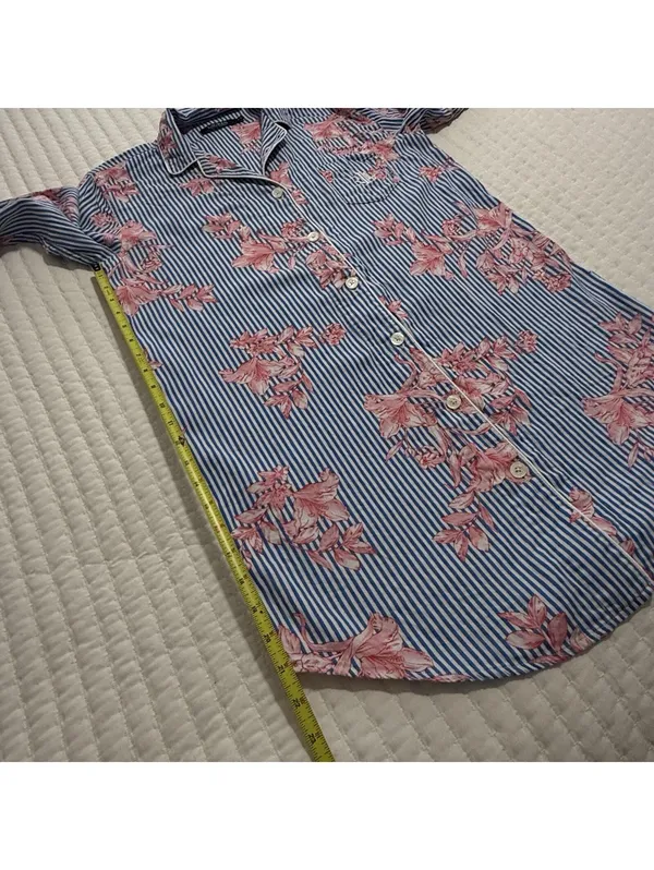 Lauren Ralph Lauren Floral & Stripe Blue Pajama Sleep Shirt Button Up M Medium - Image 4