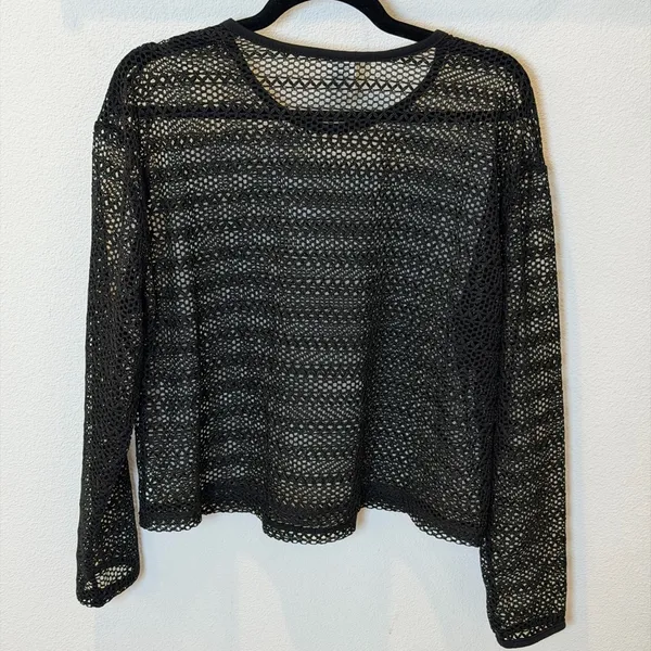 No Boundaries Black Fishnet Crochet Long Sleeve Shirt Goth Mesh Y2K Clubwear XL - Image 6