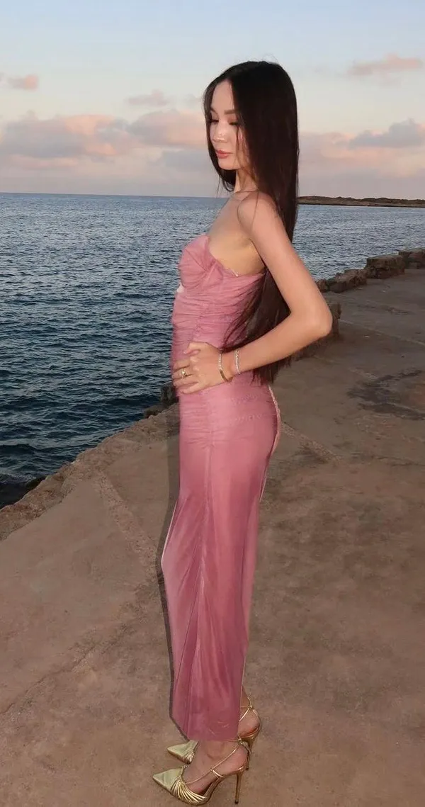 dress maxi midi corset fitted bodycon mesh mauve beige wedding party - Image 8