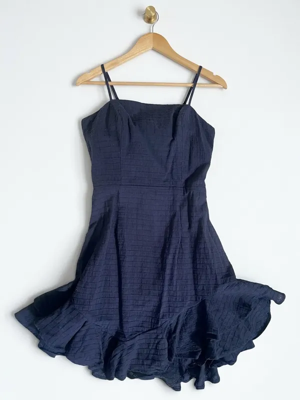 Selfie Leslie Sarah Kay Navy Ruffle Hem Mini Dress Bodycon Party Sz Small - Image 3